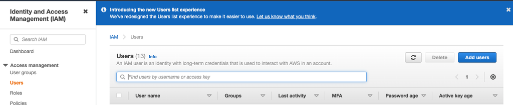 AWS IAM Management Console - Adding a new user